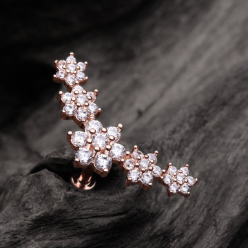 Detail View 1 of Rose Gold Brilliant Sparkle Flower Journey Top Internally Threaded Steel Labret-Clear Gem